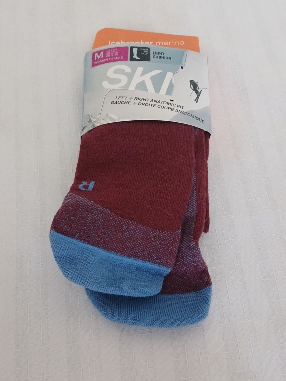 Icebreaker Merino Ski Crew Socks - Burgundy with Light Blue Toes
